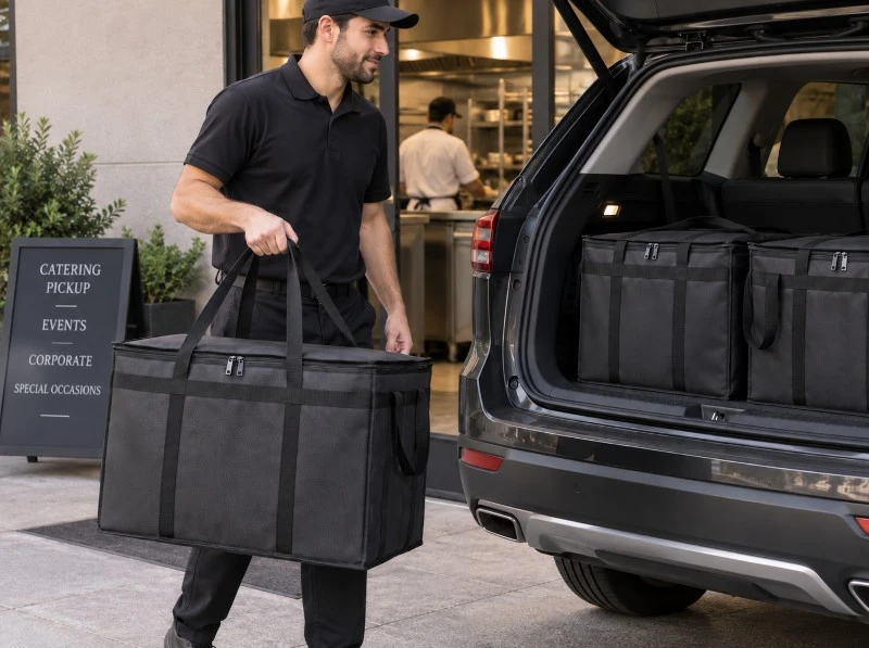 Commercial catering food delivery and grocery transport using large capacity thermal bags Commercial catering food delivery and grocery transport using large capacity thermal bags